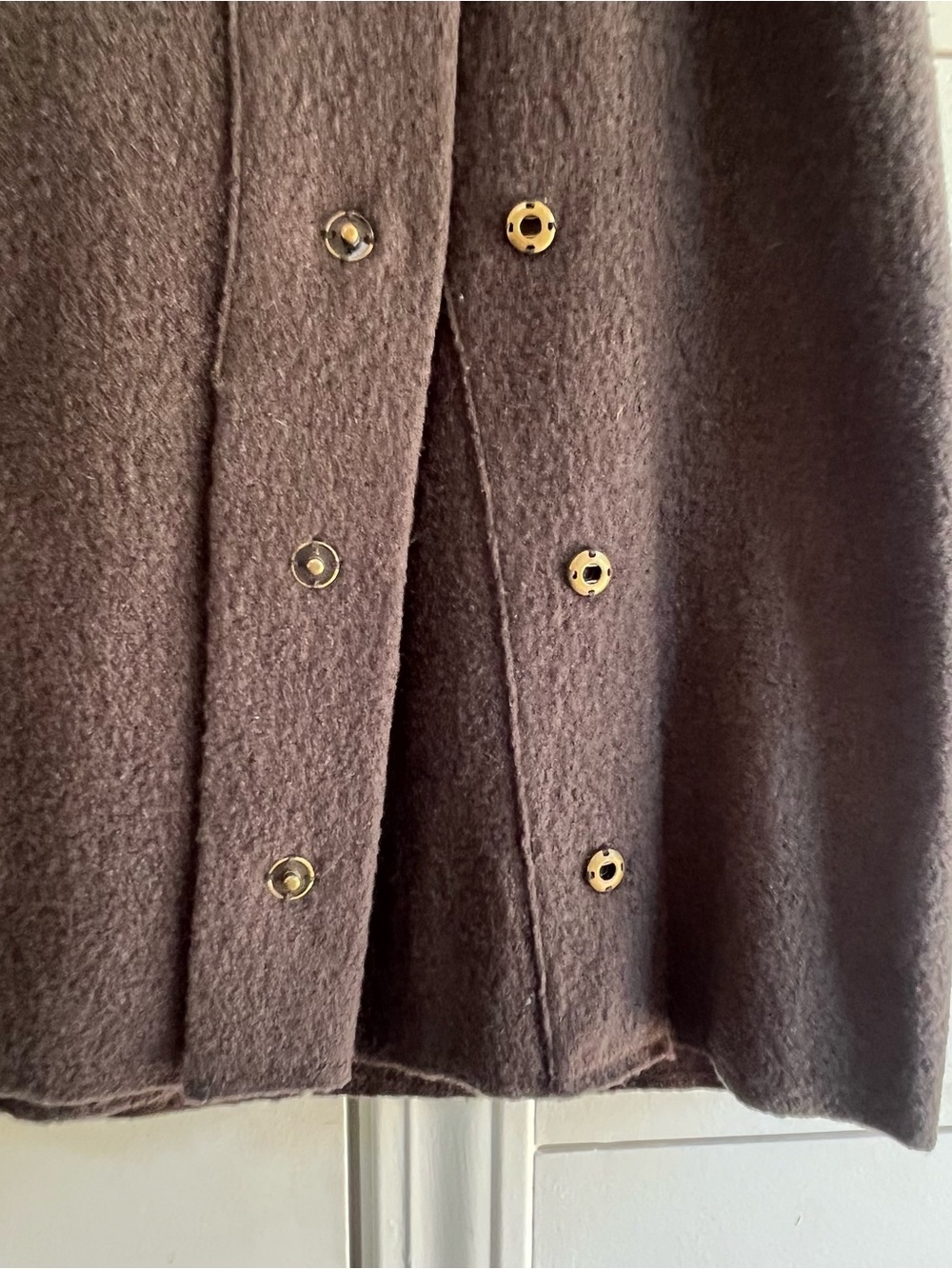 Anthropologie Sparrow Merino Wool Snap Wrap Skirt Dark Brown / Olive SZ S - Picture 6 of 13